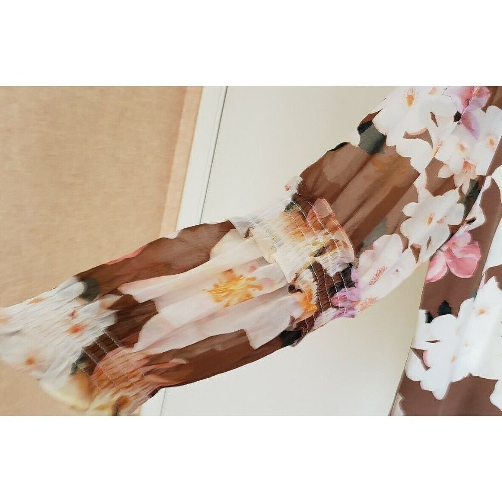 NWT CALVIN KLEIN LONG SHEER SLEEVE BLOUSE MULTICOLOR SZ M - Picture 3 of 6